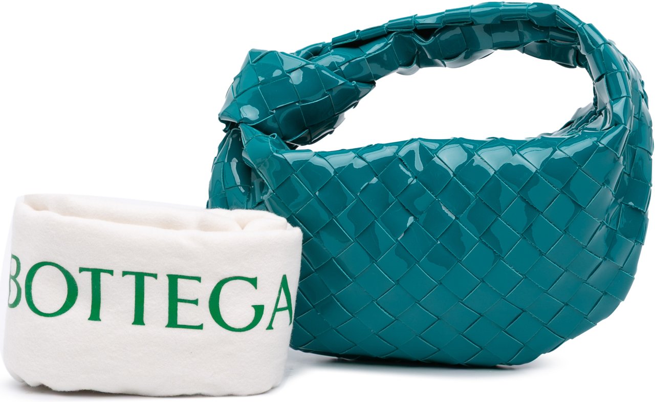 Bottega Veneta Mini Patent Intrecciato Jodie Blauw