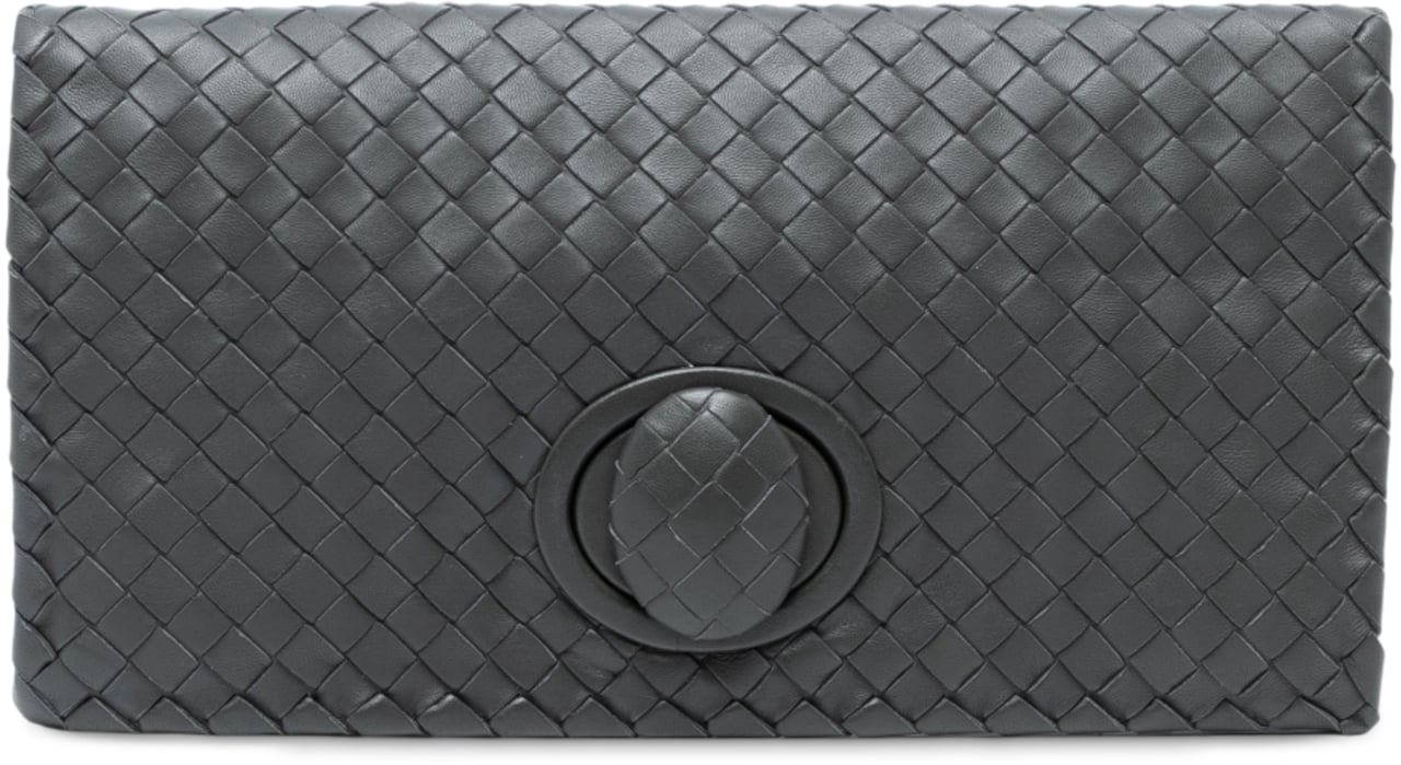 Bottega Veneta Nappa Intrecciato Turn Lock Clutch Zwart