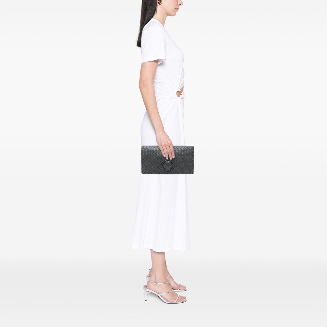 Bottega Veneta Nappa Intrecciato Turn Lock Clutch Zwart