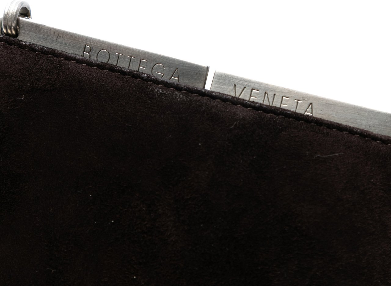 Bottega Veneta Suede Frame Clutch on Chain Bruin