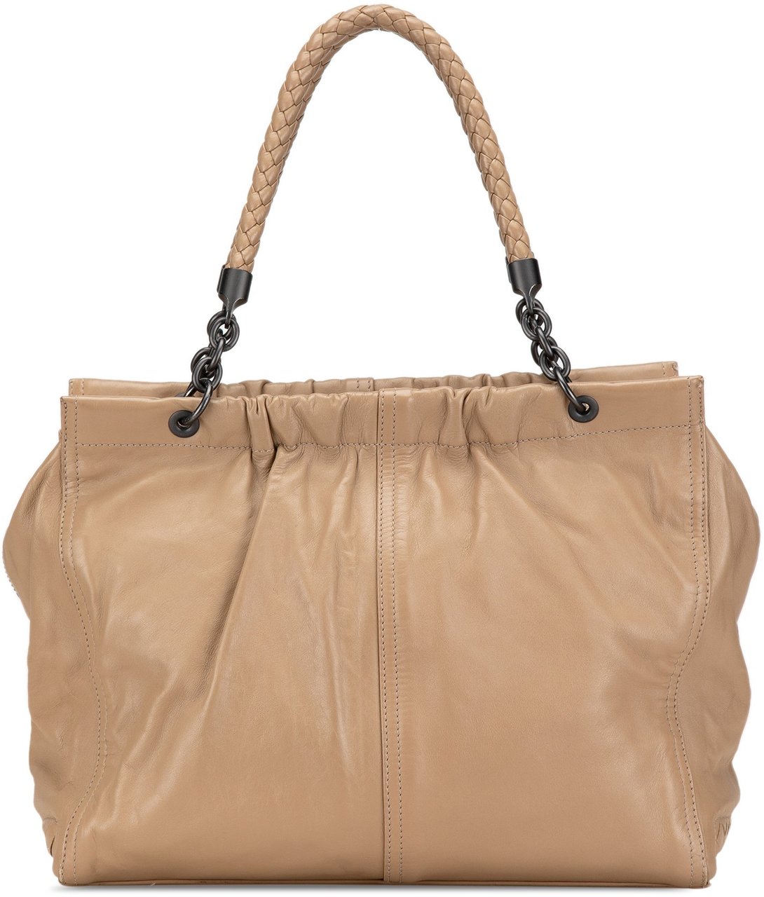Bottega Veneta Intrecciato Trimmed Calfskin Handbag Bruin