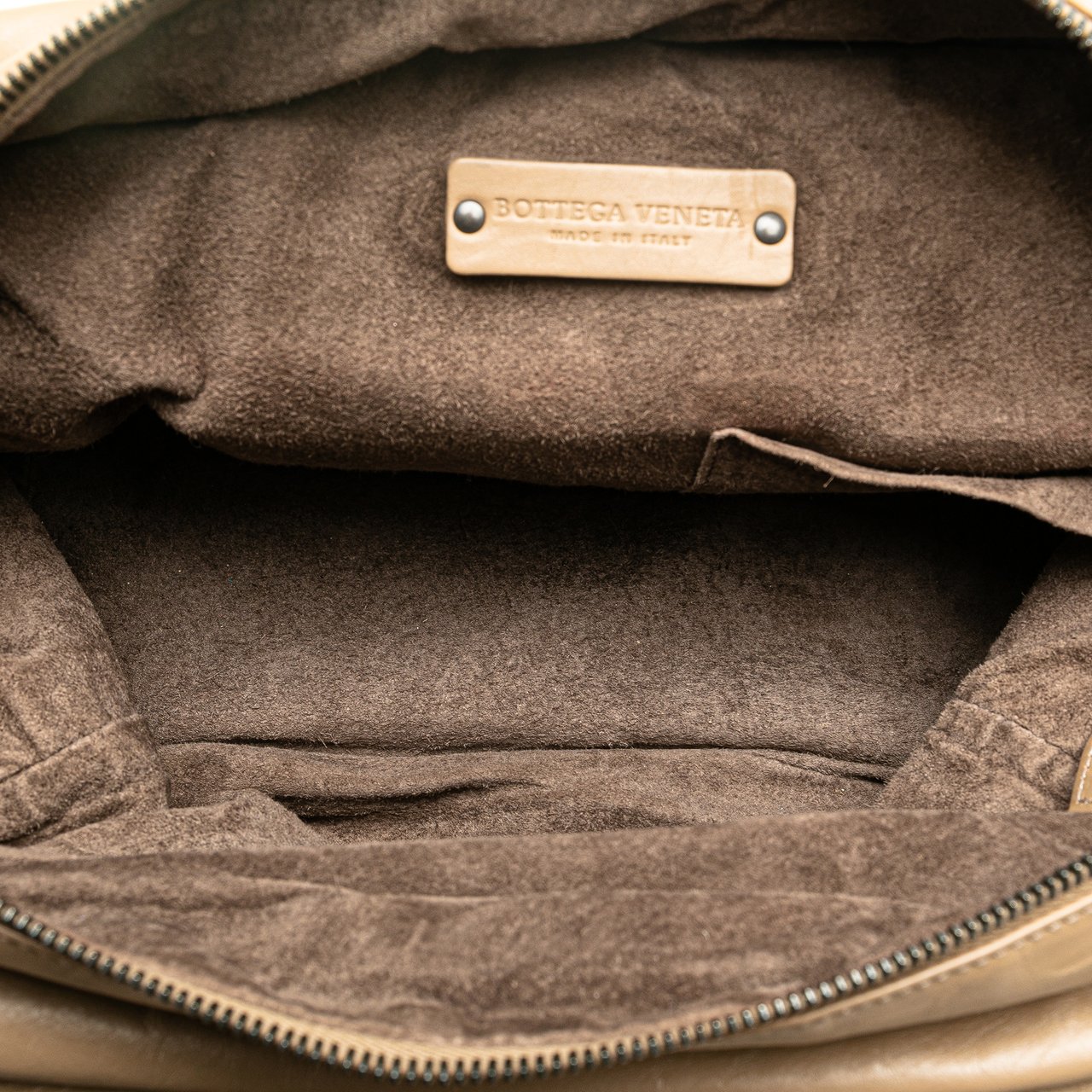 Bottega Veneta Intrecciato Trimmed Calfskin Handbag Bruin