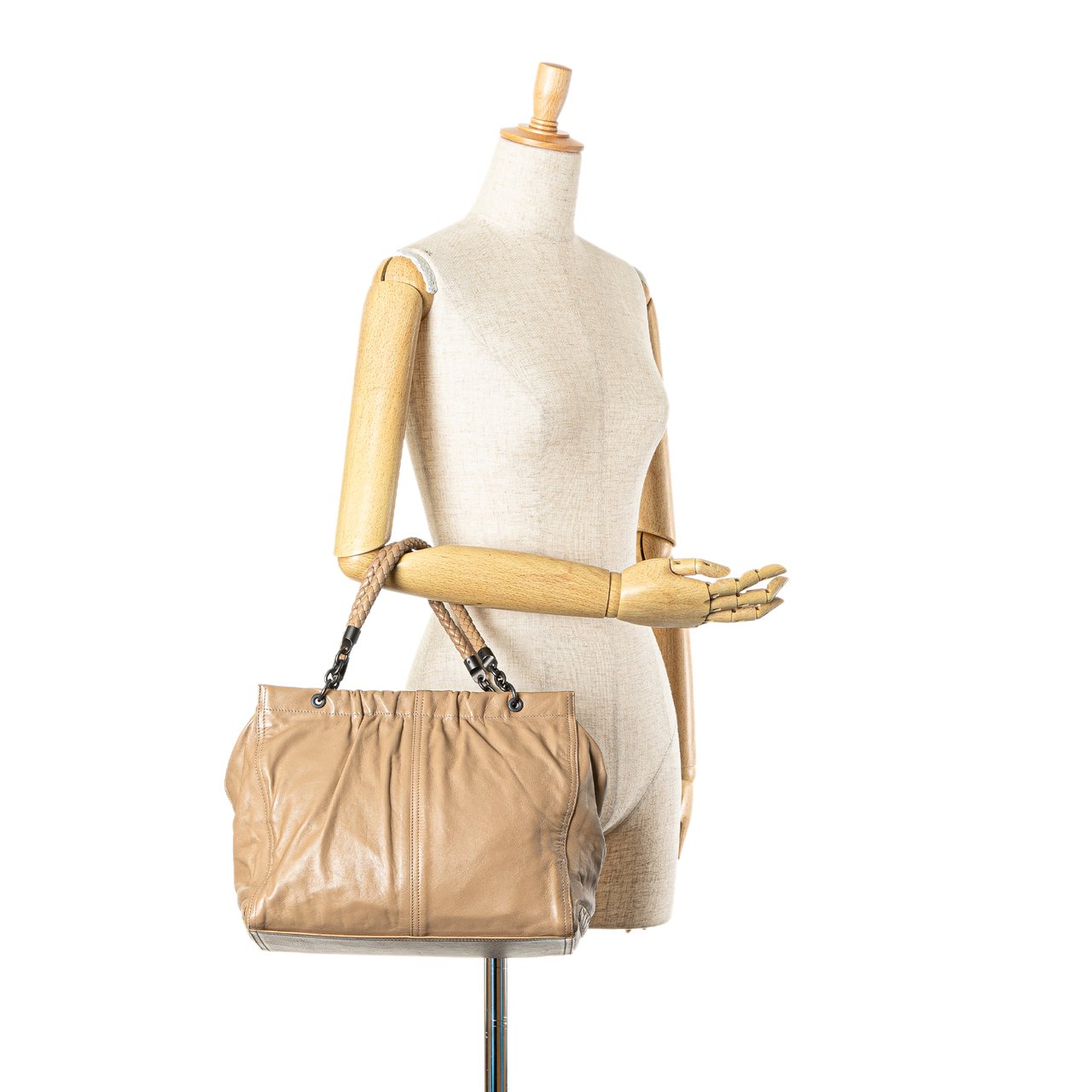 Bottega Veneta Intrecciato Trimmed Calfskin Handbag Bruin