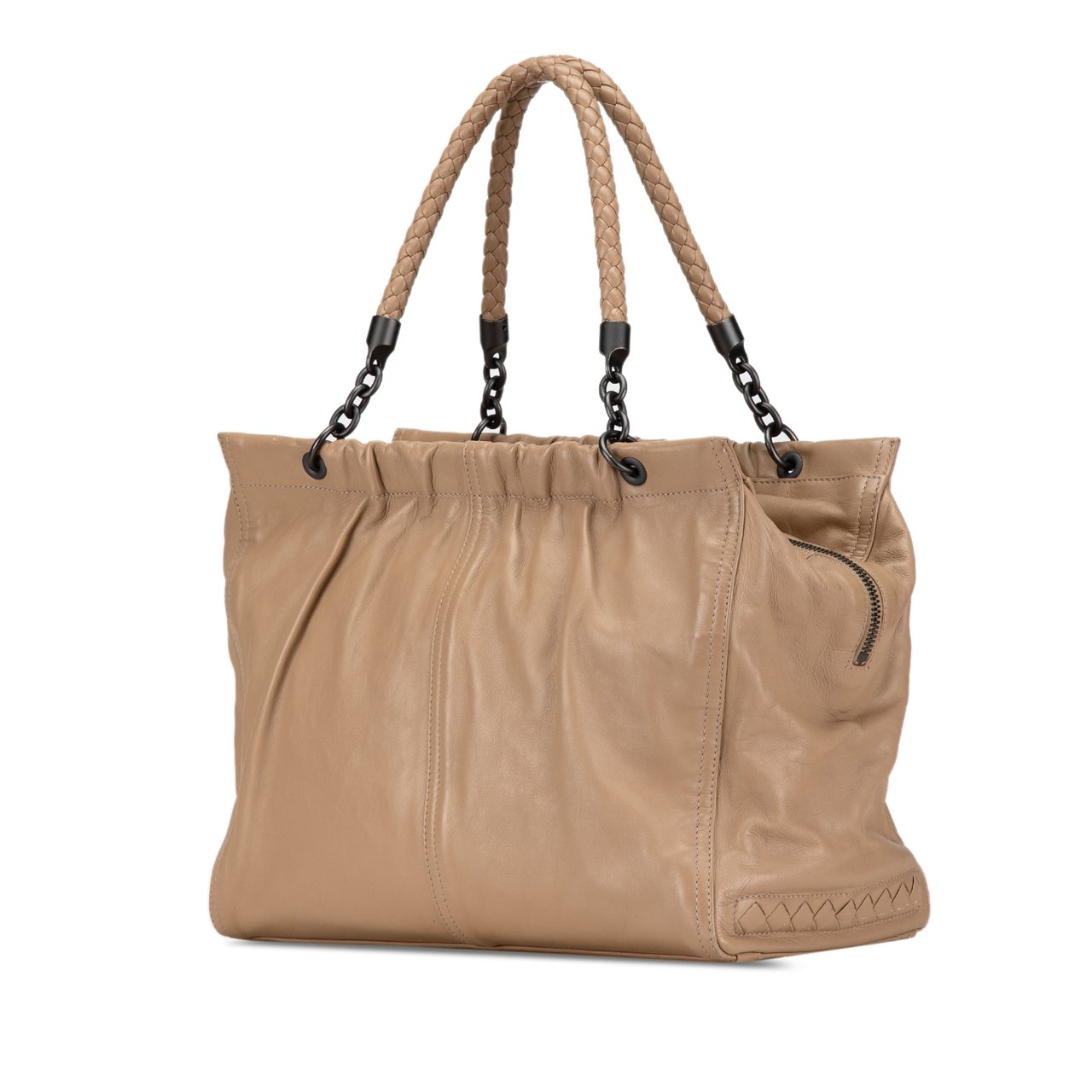 Bottega Veneta Intrecciato Trimmed Calfskin Handbag Bruin