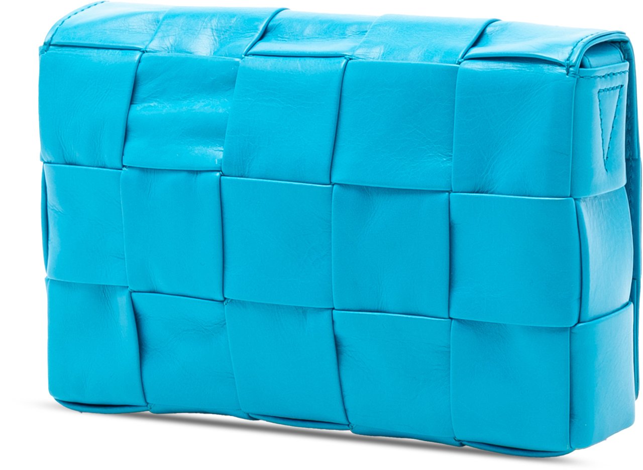 Bottega Veneta Small Paper Calfskin Intrecciato Cassette Crossbody Blauw