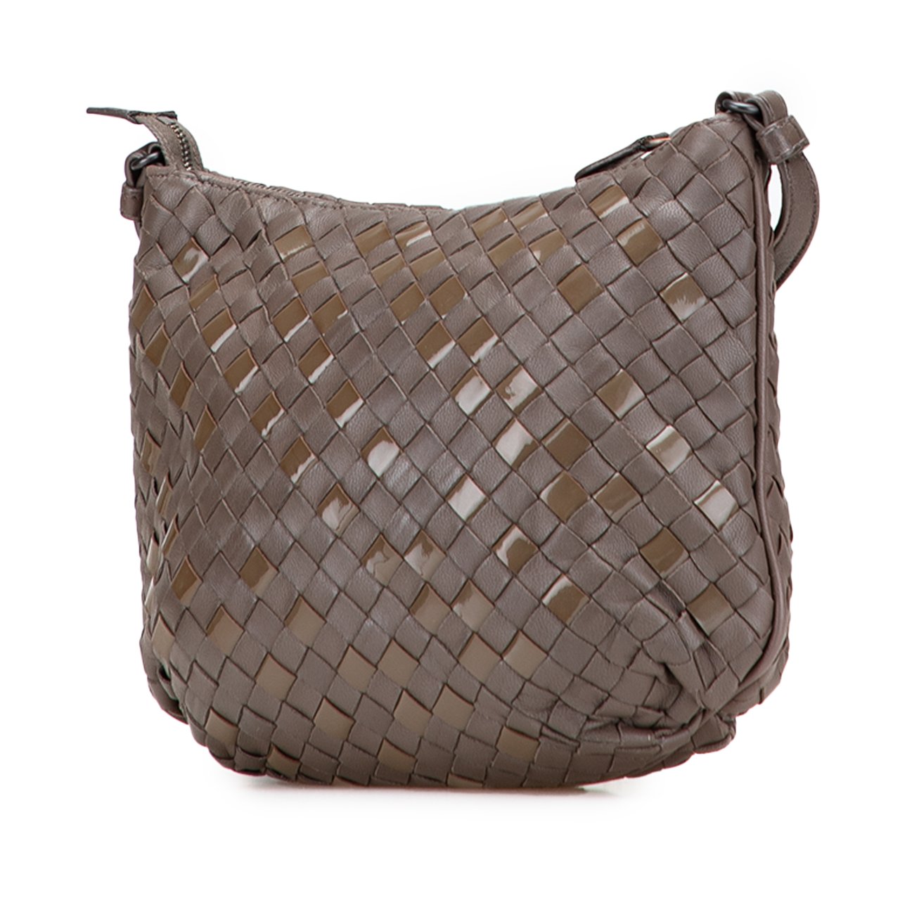 Bottega Veneta Nappa and Patent Intrecciato Crossbody Bruin