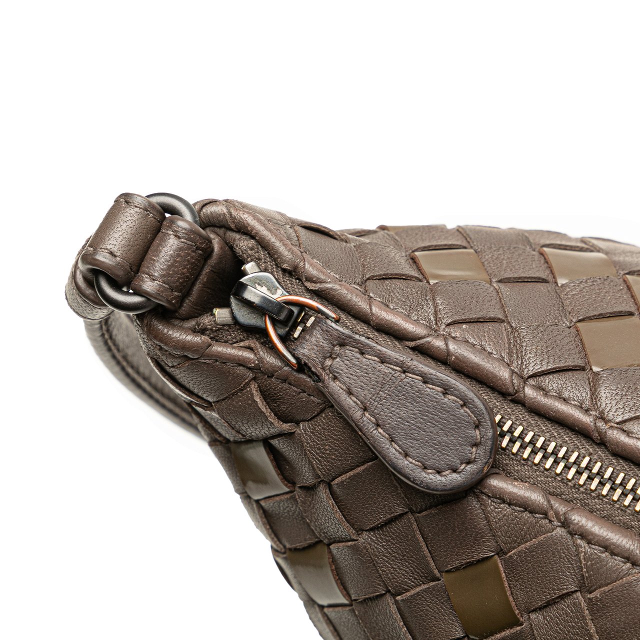 Bottega Veneta Nappa and Patent Intrecciato Crossbody Bruin