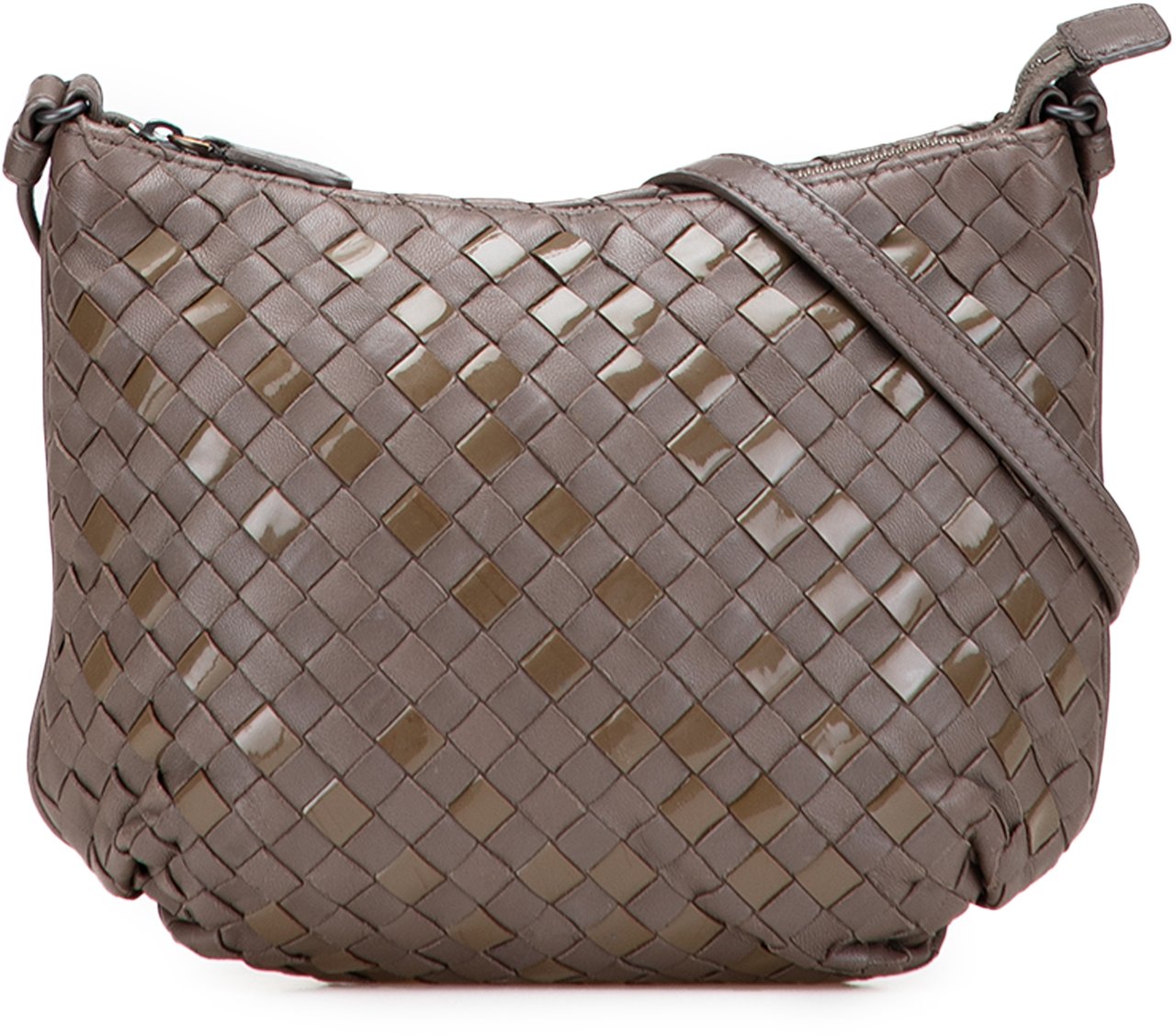Bottega Veneta Nappa and Patent Intrecciato Crossbody Bruin