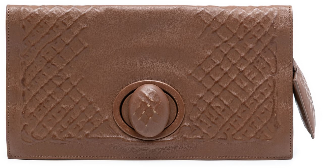 Bottega Veneta Nappa Embossed Intrecciato Turnlock Clutch Bruin