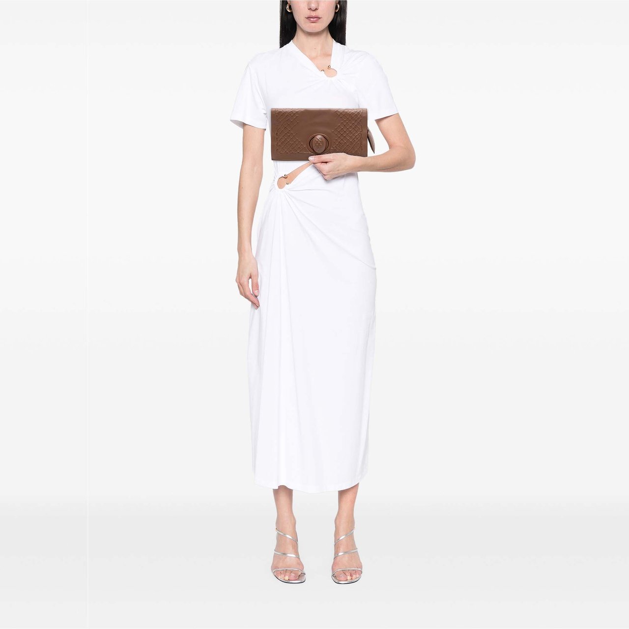 Bottega Veneta Nappa Embossed Intrecciato Turnlock Clutch Bruin