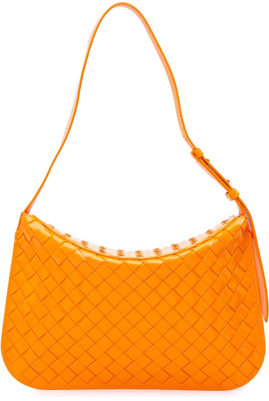 Bottega Veneta Brushed Calfskin Intrecciato Cradle Fold Over Shoulder Bag Oranje