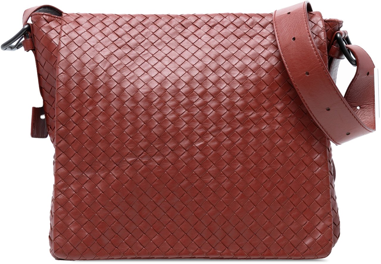 Bottega Veneta Nappa Intrecciato Flap Crossbody Rood