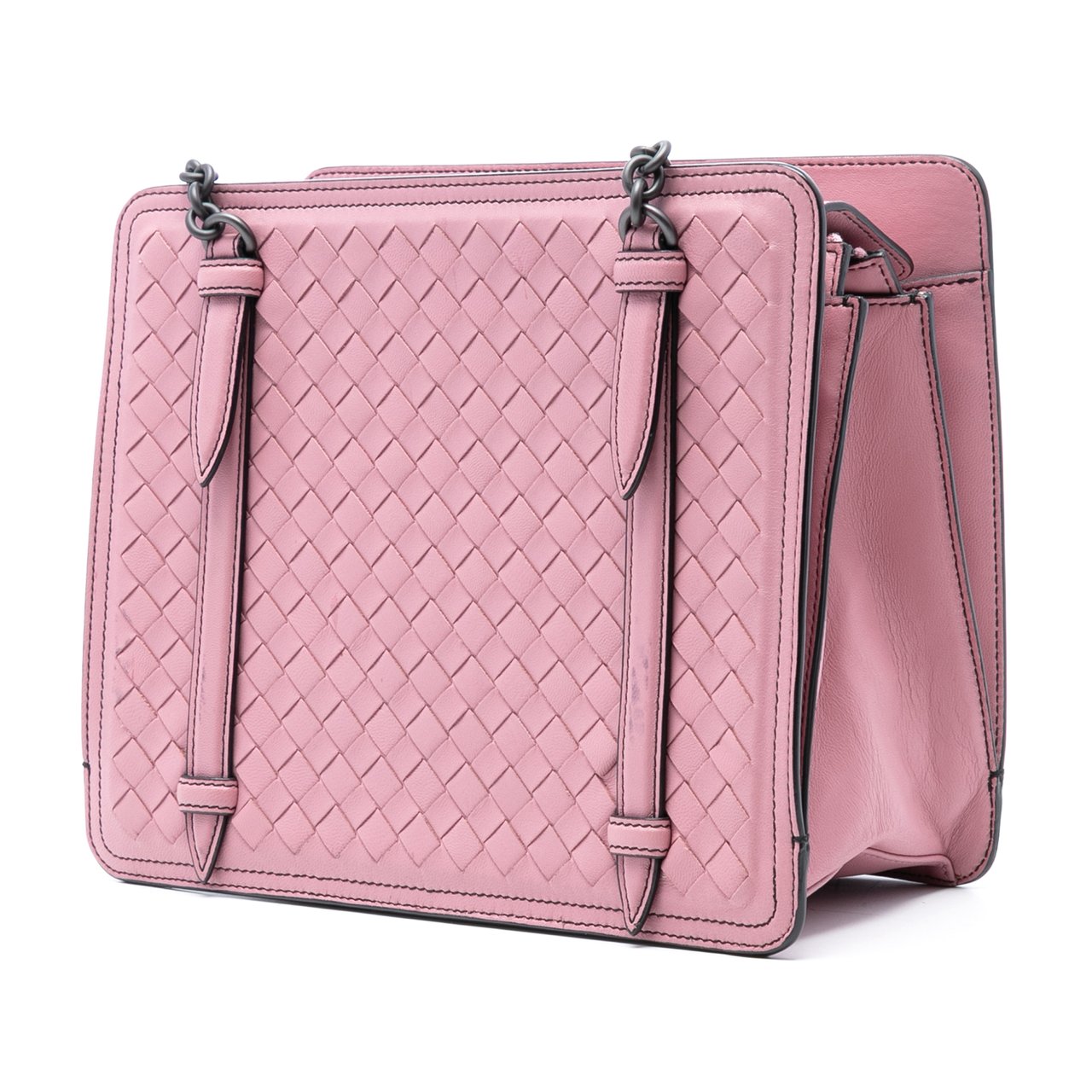 Bottega Veneta Nappa Intrecciato Chain Shoulder Bag Roze