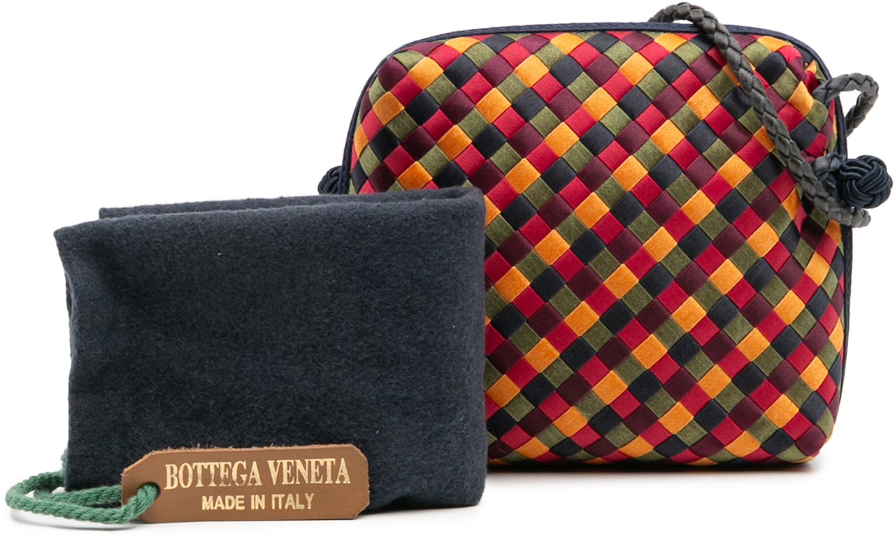Bottega Veneta Mini Satin Intrecciato Multicolor Nodini Crossbody Rood