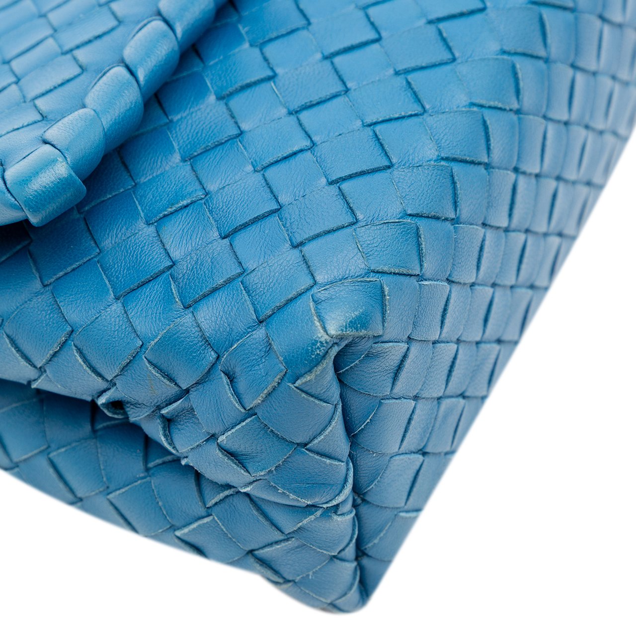 Bottega Veneta Baby Nappa Intrecciato Olimpia Crossbody Blauw