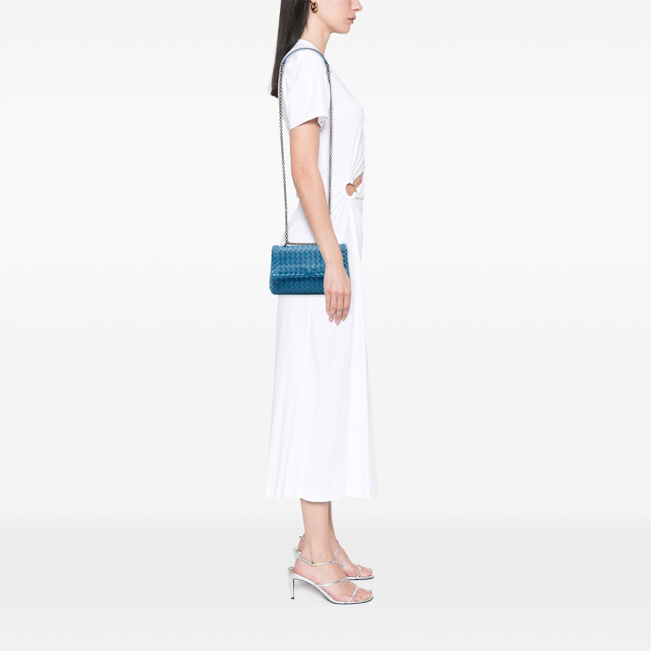 Bottega Veneta Baby Nappa Intrecciato Olimpia Crossbody Blauw