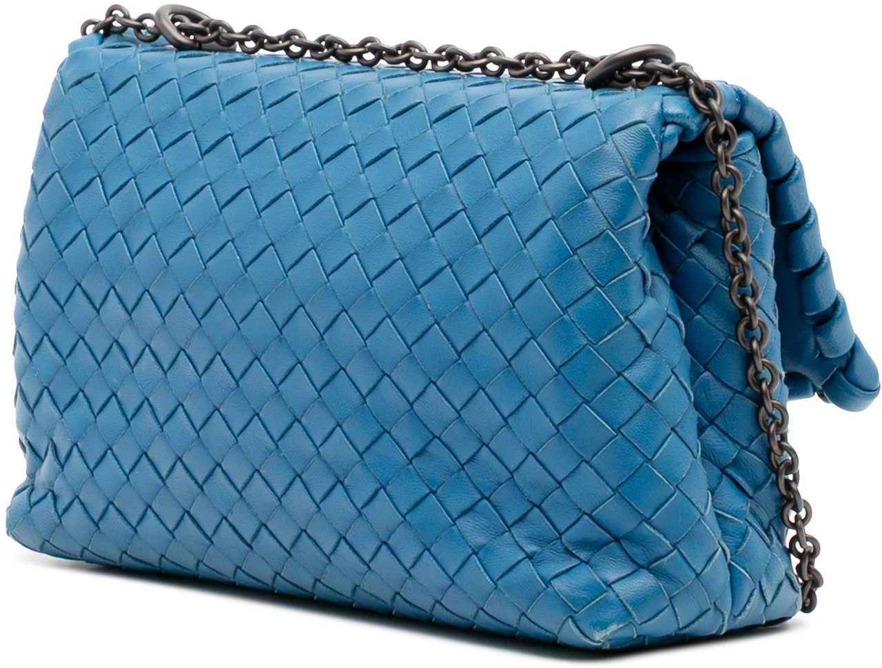 Bottega Veneta Baby Nappa Intrecciato Olimpia Crossbody Blauw