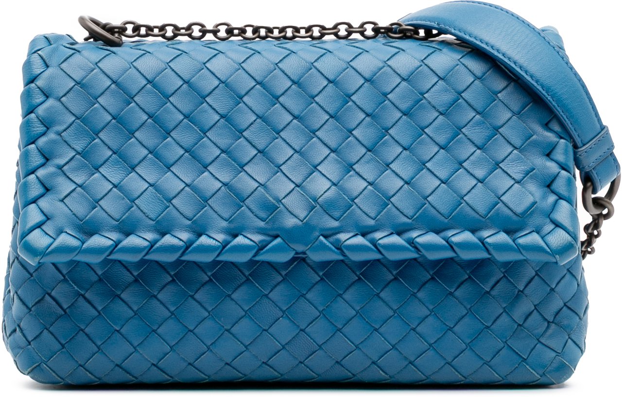 Bottega Veneta Baby Nappa Intrecciato Olimpia Crossbody Blauw