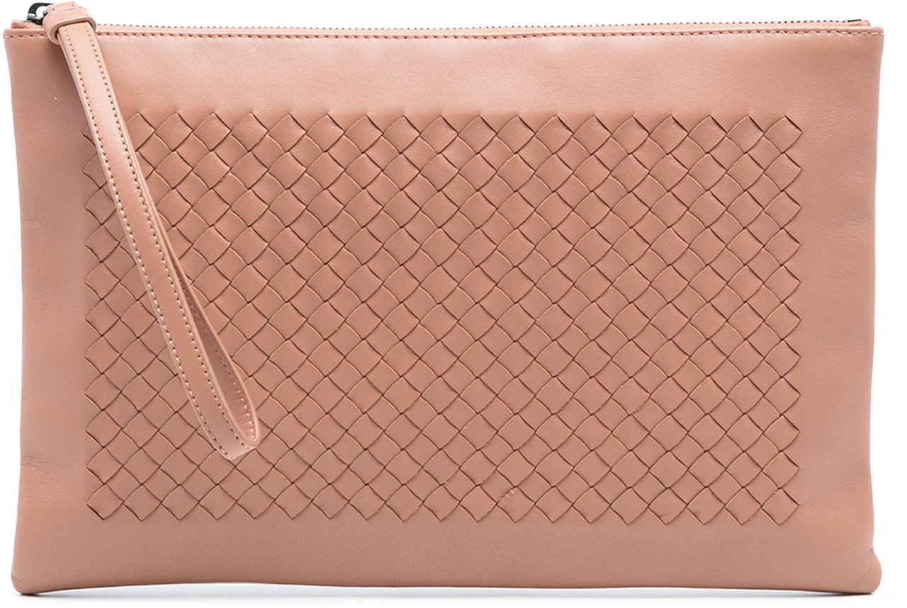 Bottega Veneta Nappa Intrecciato Zip Wristlet Pouch Bruin