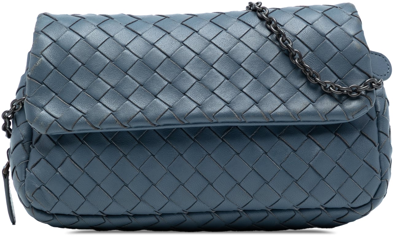 Bottega Veneta Mini Nappa Intrecciato Expandable Chain Crossbody Blauw