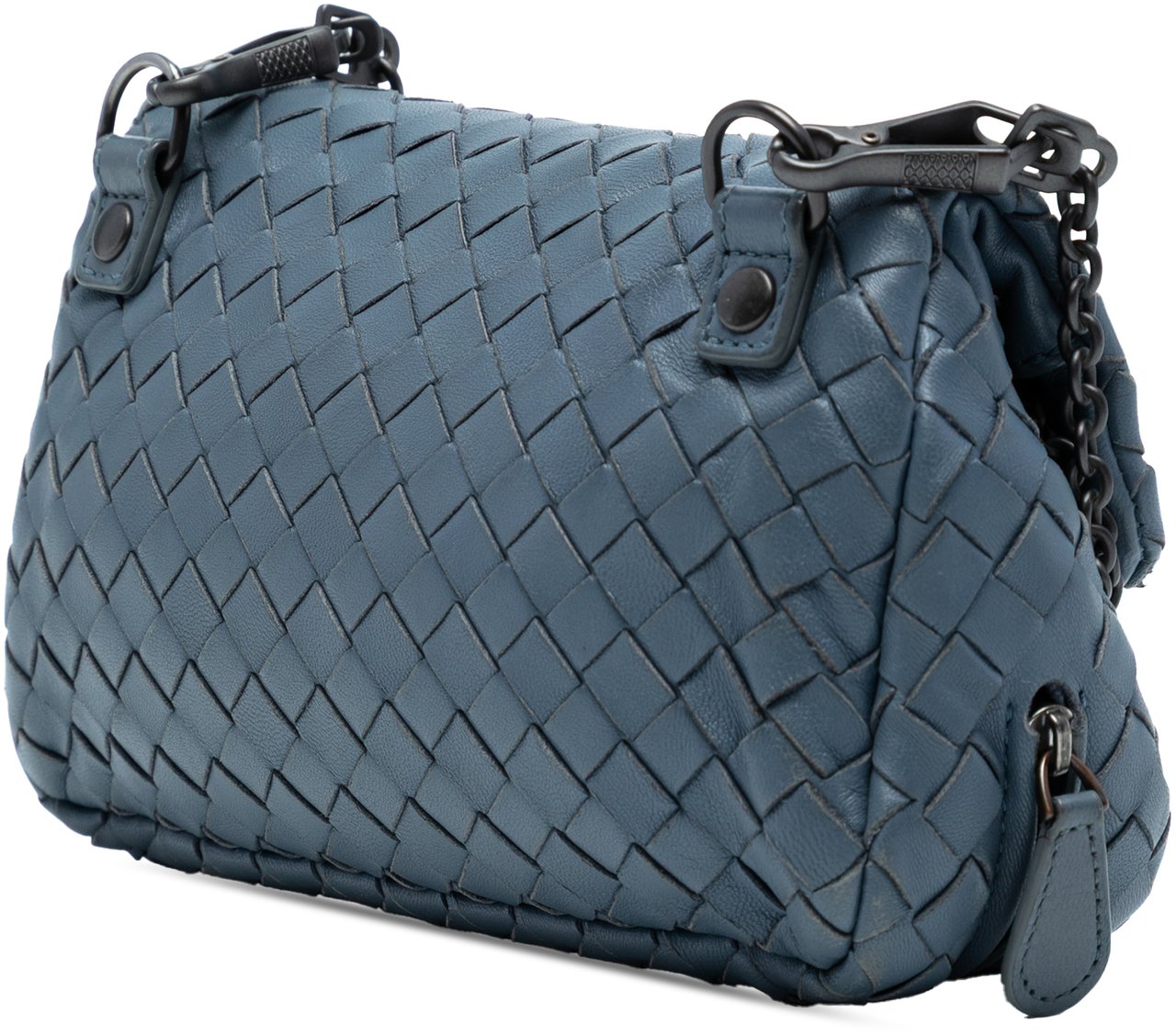Bottega Veneta Mini Nappa Intrecciato Expandable Chain Crossbody Blauw