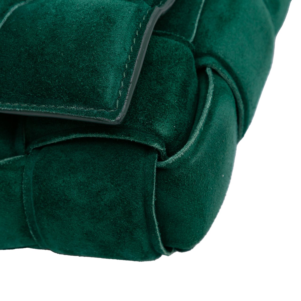 Bottega Veneta Suede Intrecciato Padded Chain Cassette Satchel Groen