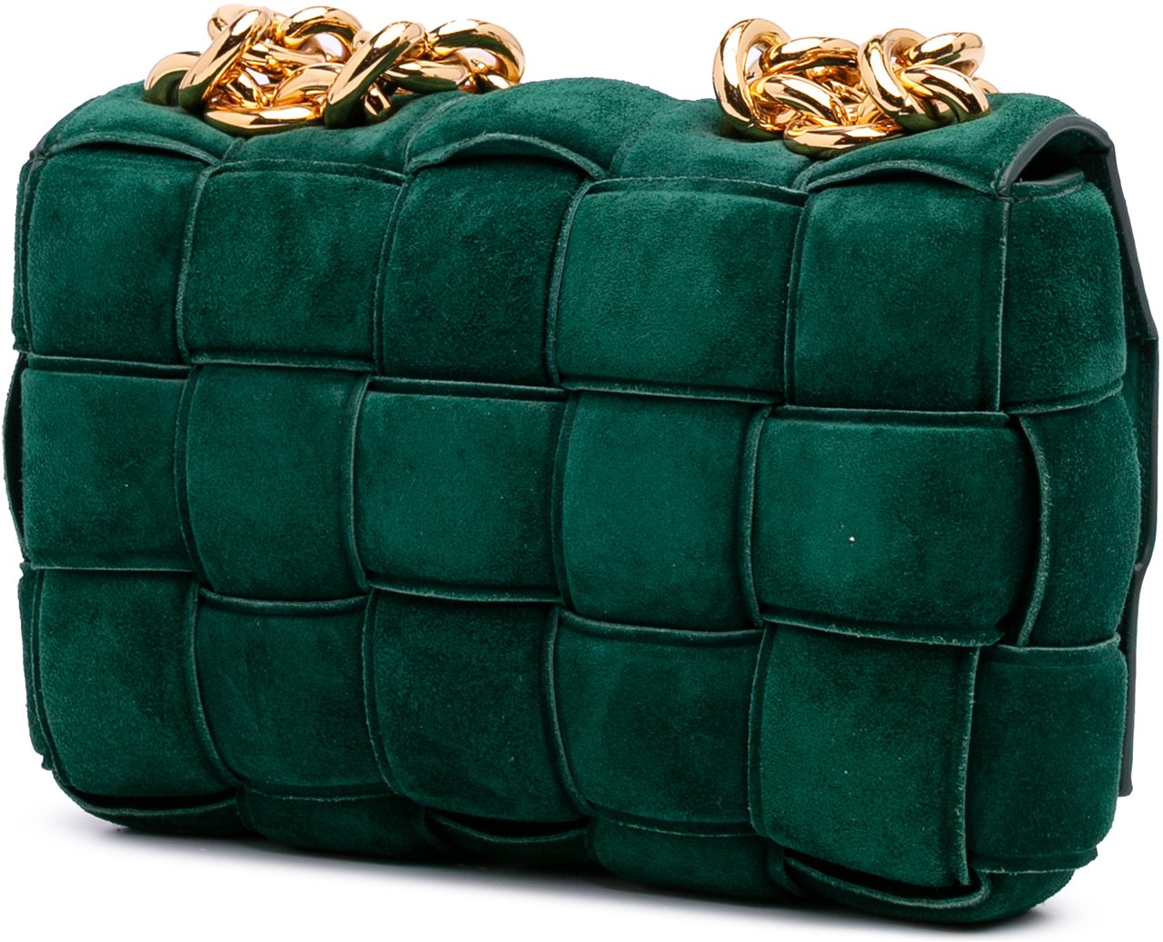 Bottega Veneta Suede Intrecciato Padded Chain Cassette Satchel Groen