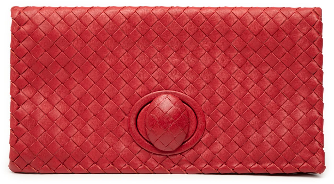 Bottega Veneta Nappa Intrecciato Turn Lock Clutch Rood