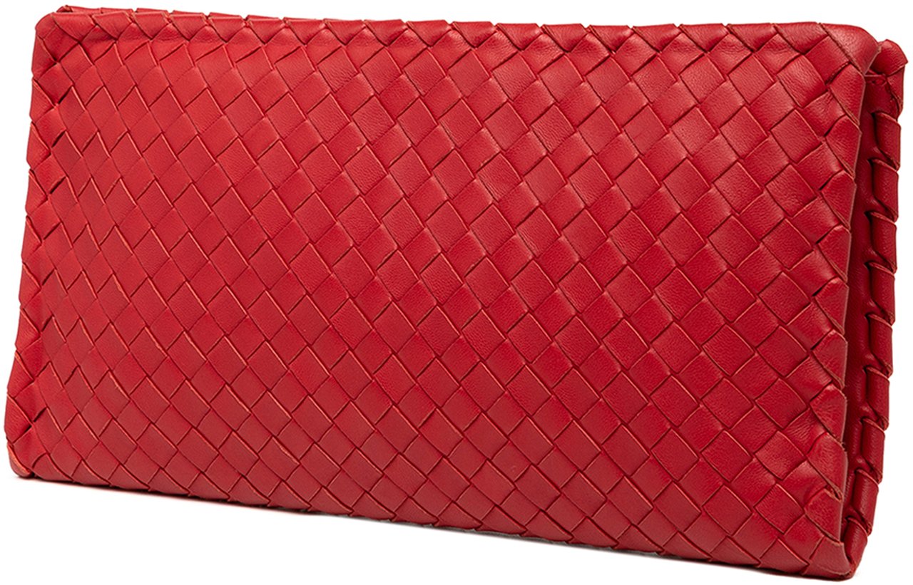 Bottega Veneta Nappa Intrecciato Turn Lock Clutch Rood