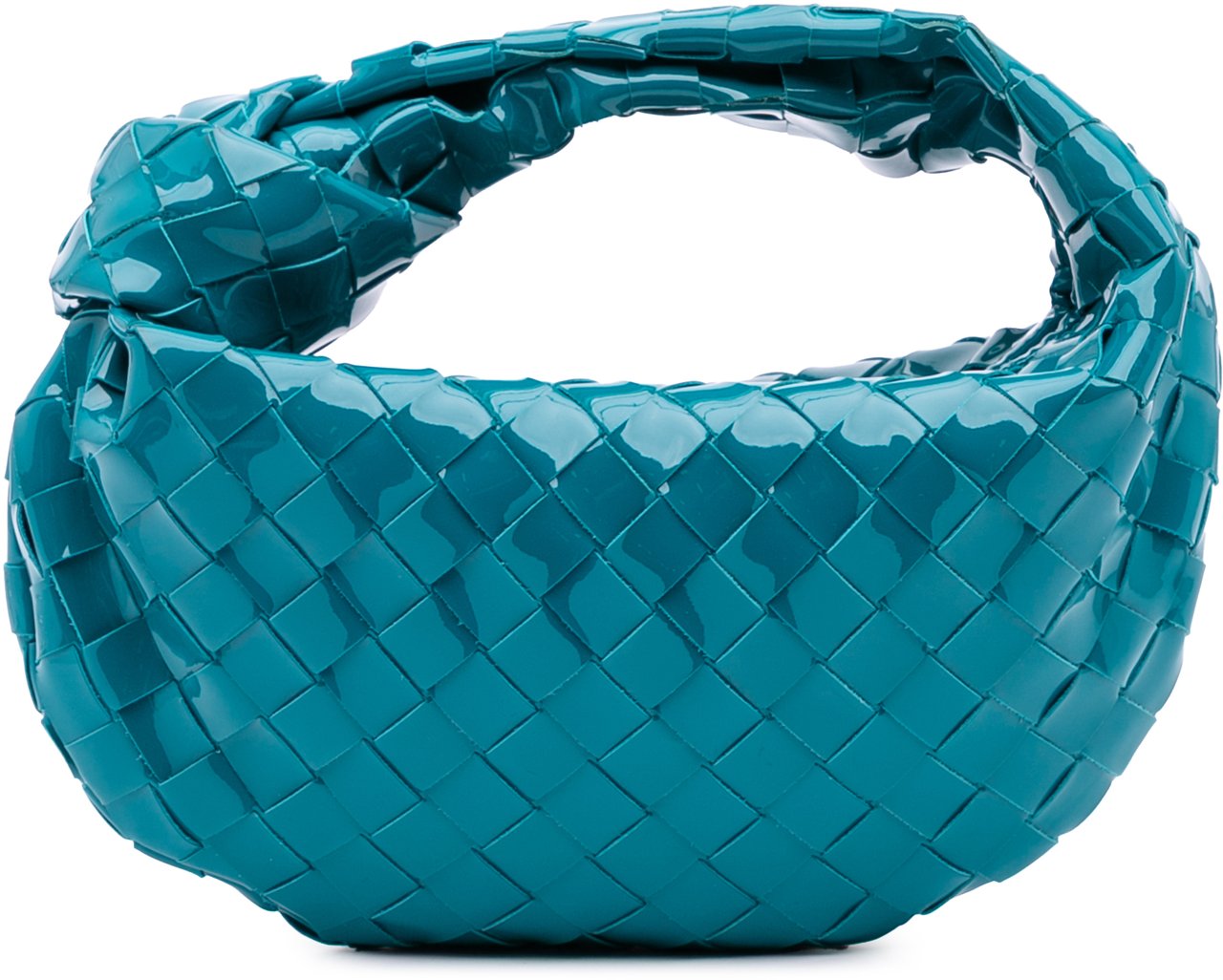 Bottega Veneta Mini Patent Intrecciato Jodie Blauw