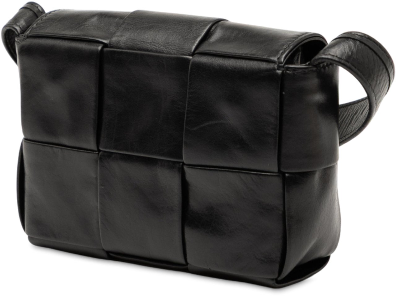 Bottega Veneta Candy Paper Calfskin Intrecciato Cassette Crossbody Zwart