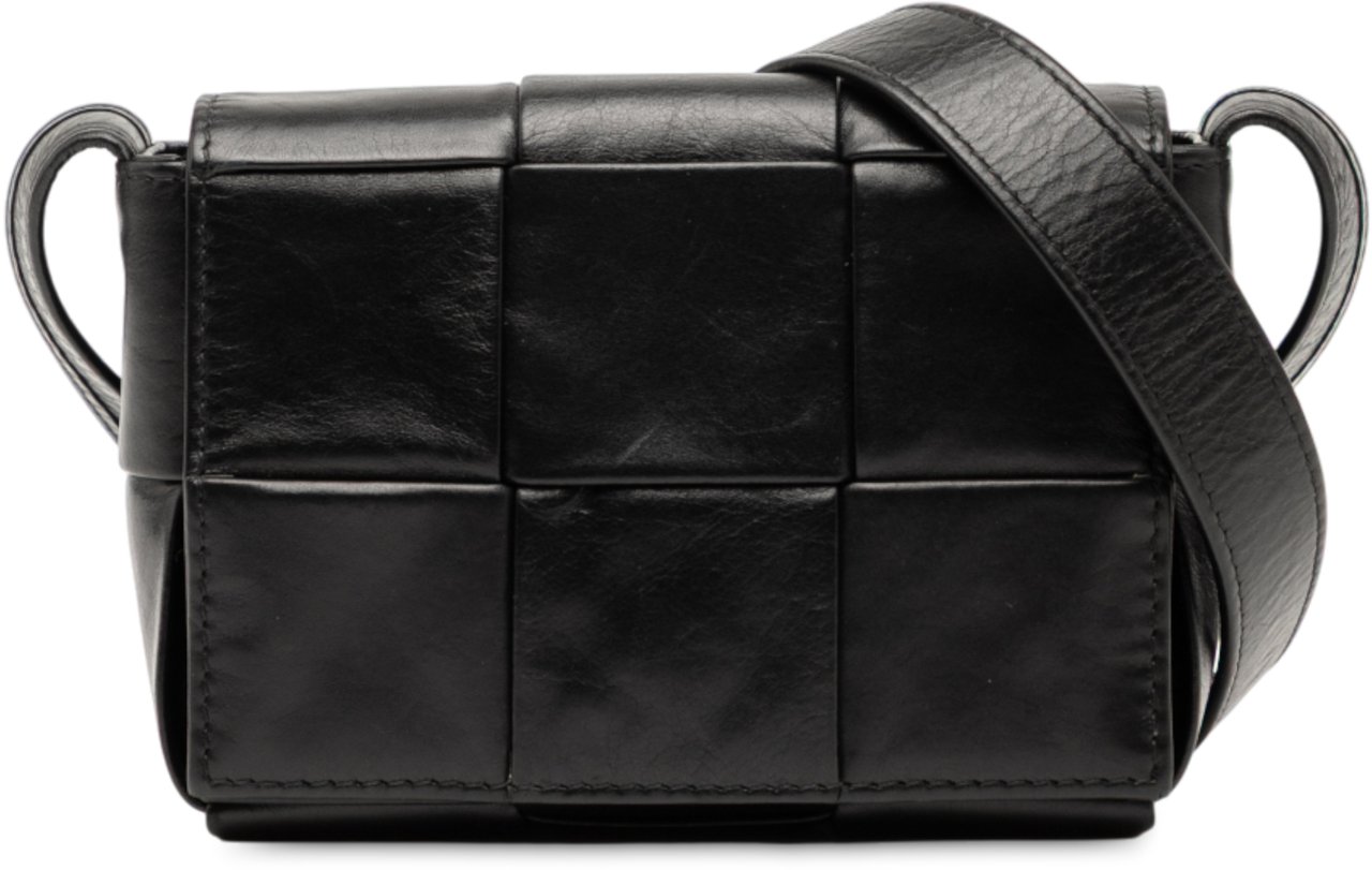 Bottega Veneta Candy Paper Calfskin Intrecciato Cassette Crossbody Zwart