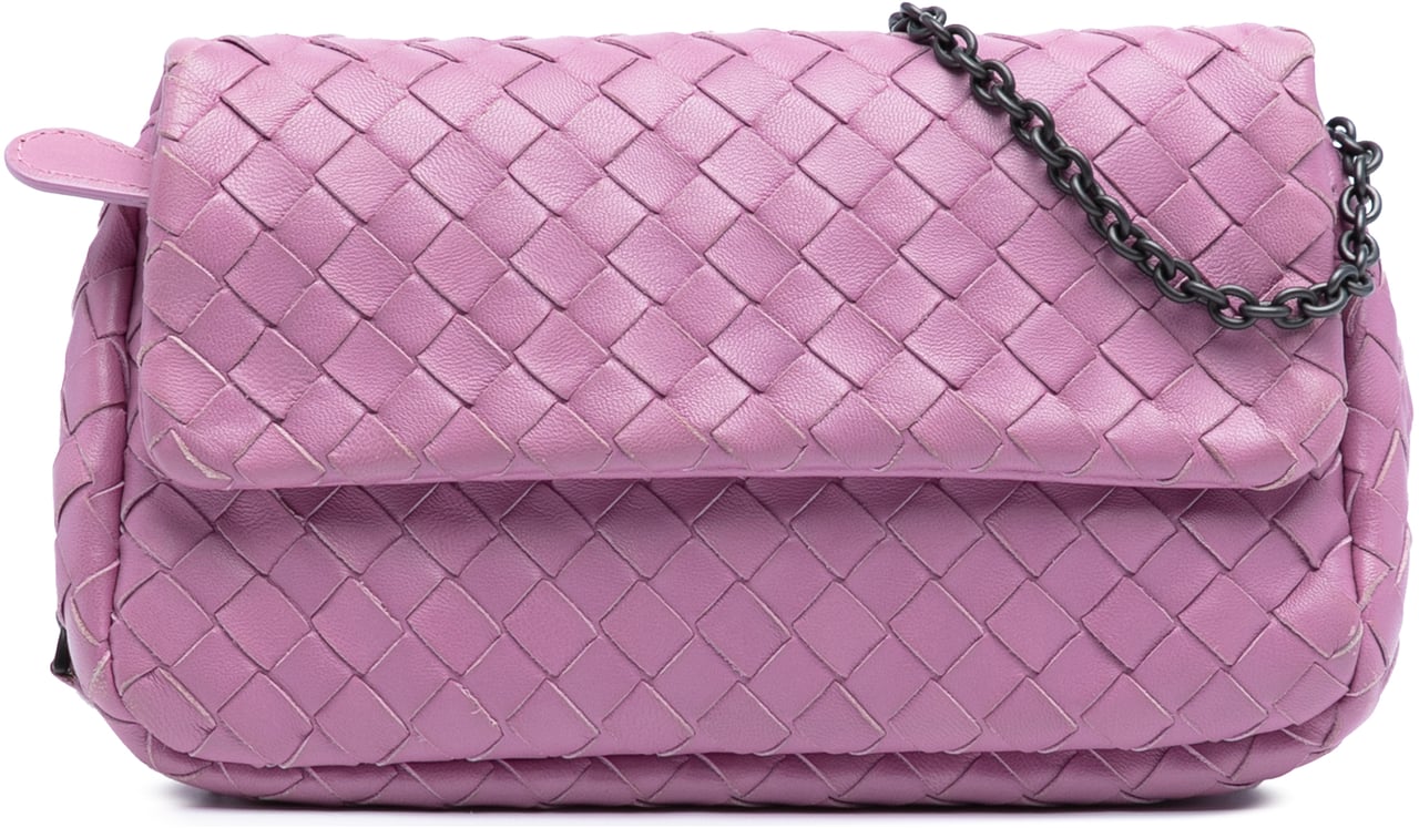 Bottega Veneta Mini Nappa Intrecciato Expandable Chain Flap Crossbody Roze