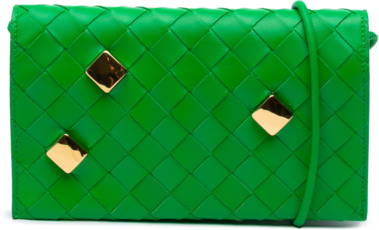 Bottega Veneta Nappa Intrecciato Studded Wallet On Strap Groen