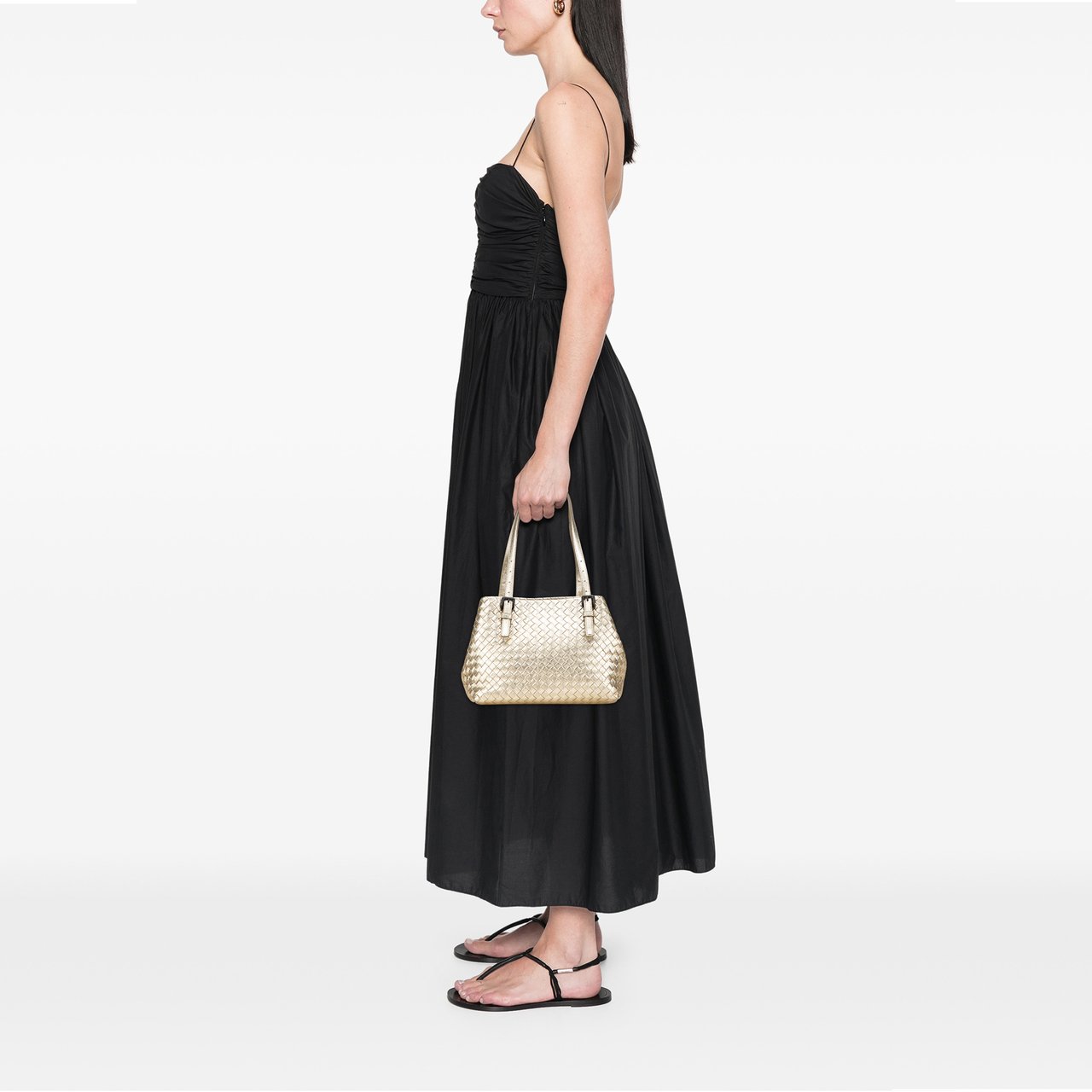 Bottega Veneta Small Metallic Nappa Intrecciato Cesta Tote Goud