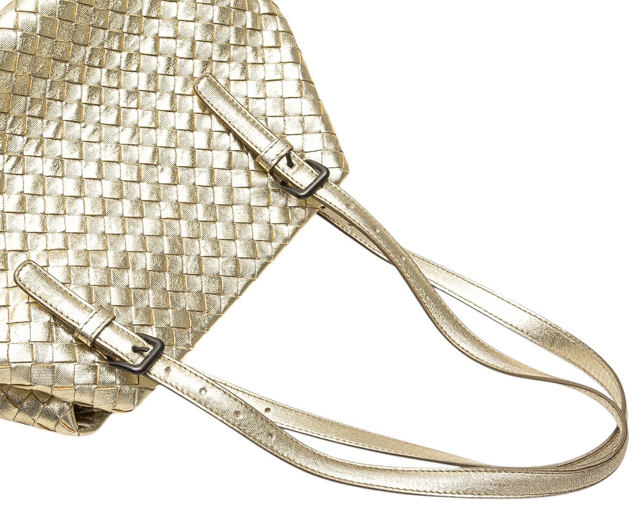 Bottega Veneta Small Metallic Nappa Intrecciato Cesta Tote Goud