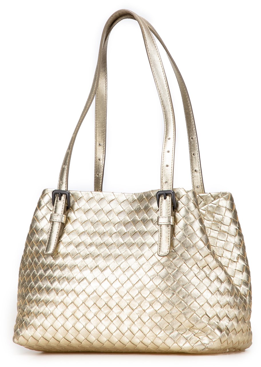 Bottega Veneta Small Metallic Nappa Intrecciato Cesta Tote Goud