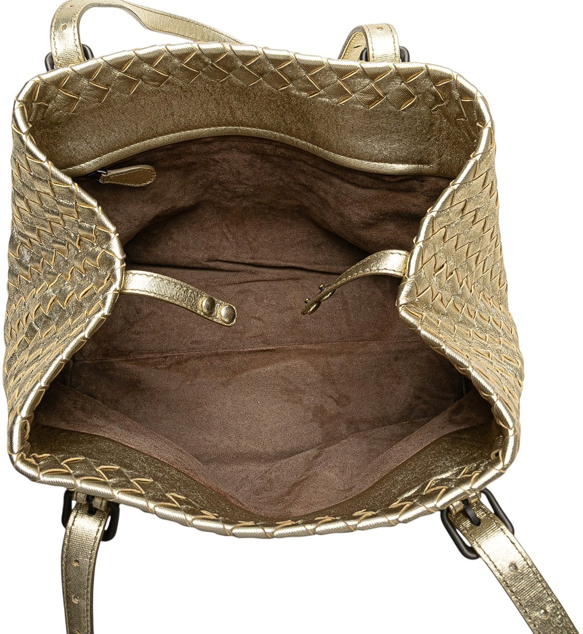 Bottega Veneta Small Metallic Nappa Intrecciato Cesta Tote Goud