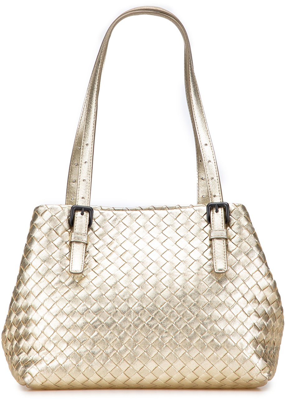 Bottega Veneta Small Metallic Nappa Intrecciato Cesta Tote Goud
