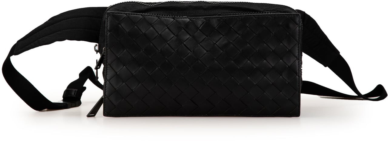 Bottega Veneta Nylon and Calfskin Intrecciato Belt Bag Zwart