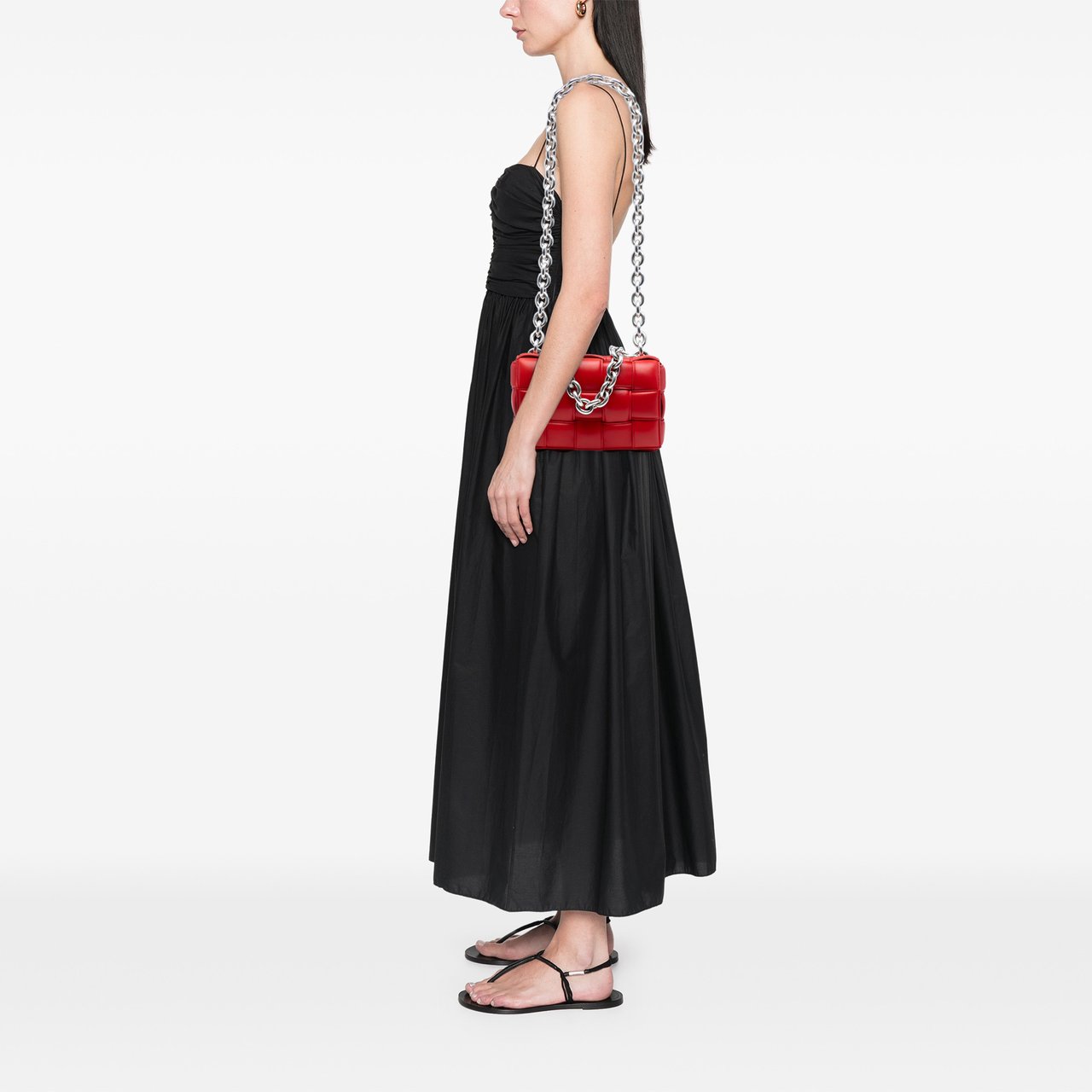 Bottega Veneta Nappa Intrecciato Padded Chain Cassette Satchel Rood