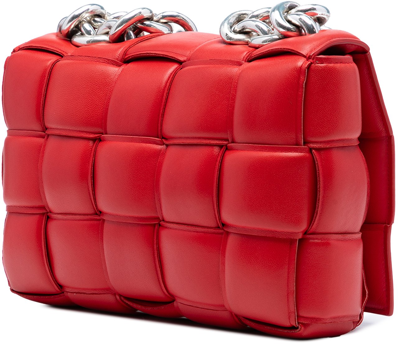 Bottega Veneta Nappa Intrecciato Padded Chain Cassette Satchel Rood