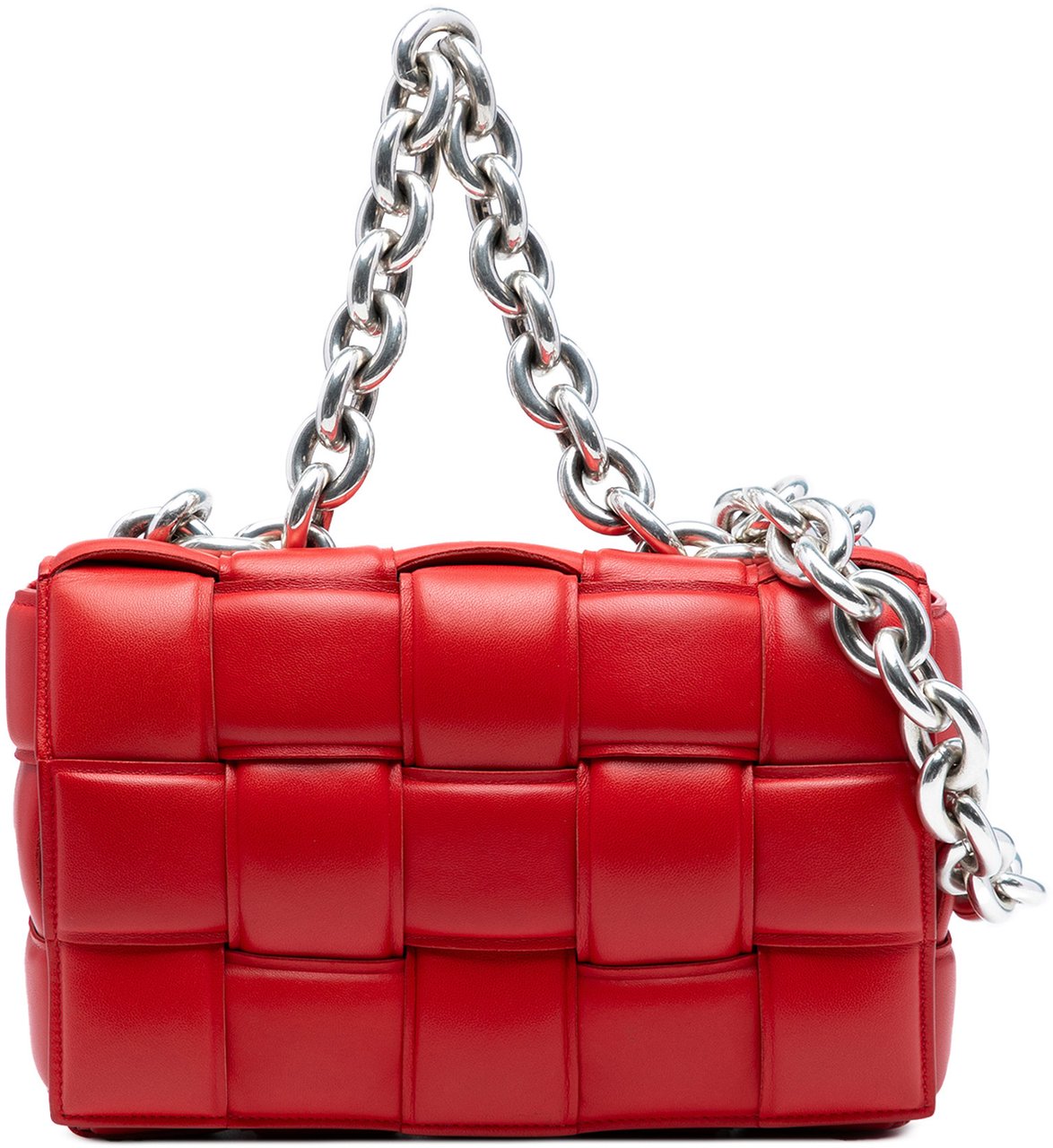 Bottega Veneta Nappa Intrecciato Padded Chain Cassette Satchel Rood
