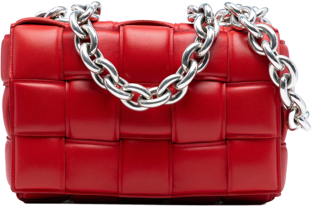 Bottega Veneta Nappa Intrecciato Padded Chain Cassette Satchel Rood