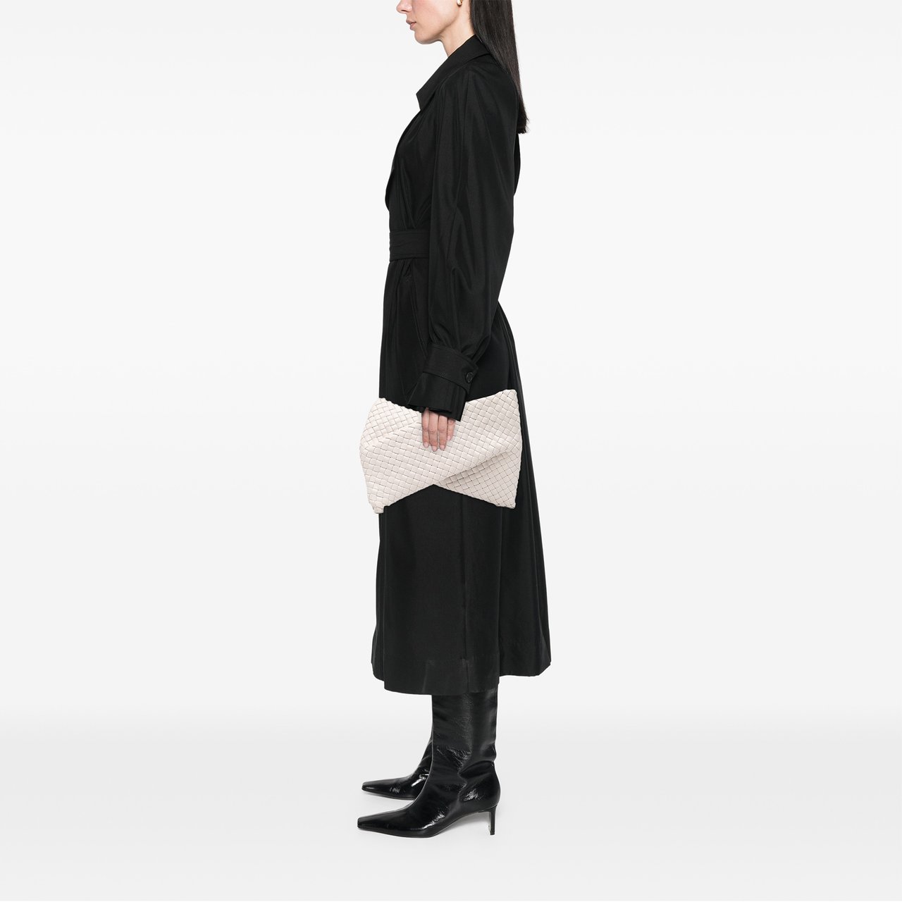 Bottega Veneta Lambskin Padded Intreccio Crisscross Clutch Wit