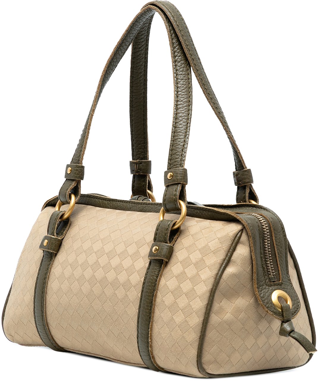 Bottega Veneta Leather Trimmed Satin Intrecciato Boston Bag Bruin