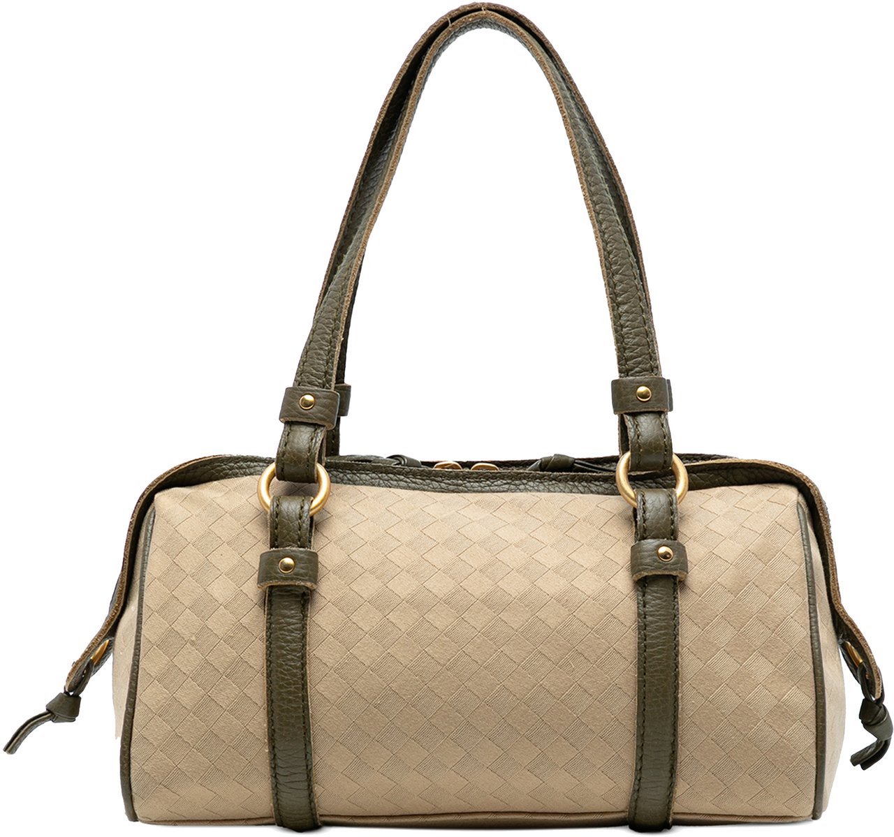 Bottega Veneta Leather Trimmed Satin Intrecciato Boston Bag Bruin