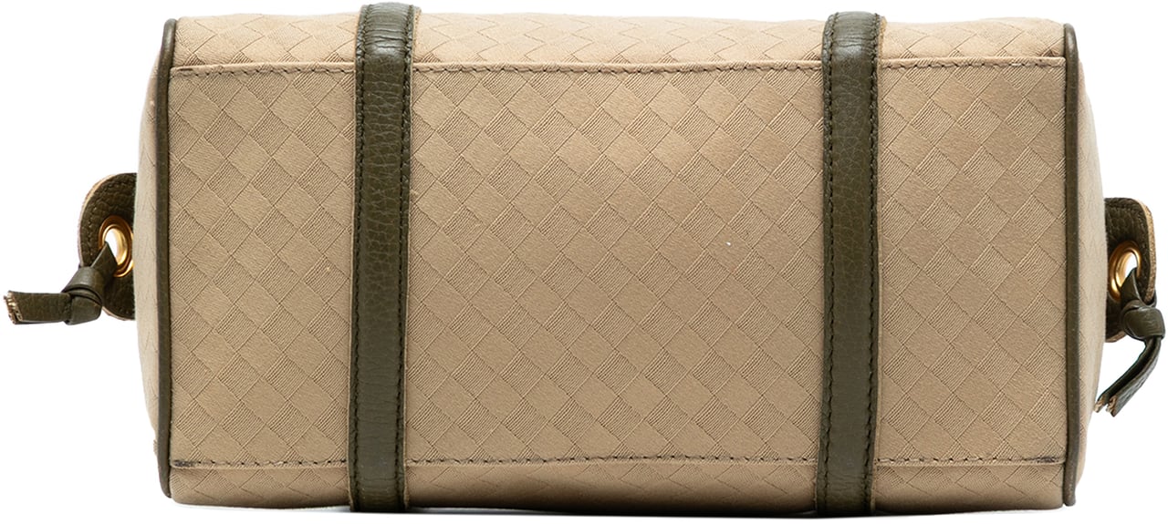 Bottega Veneta Leather Trimmed Satin Intrecciato Boston Bag Bruin