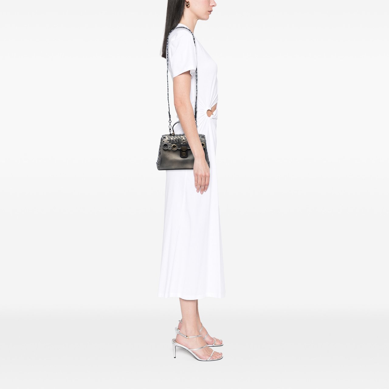 Bottega Veneta Small Intrecciato Trimmed Metallic Nappa Grommet Piazza Satchel Bruin