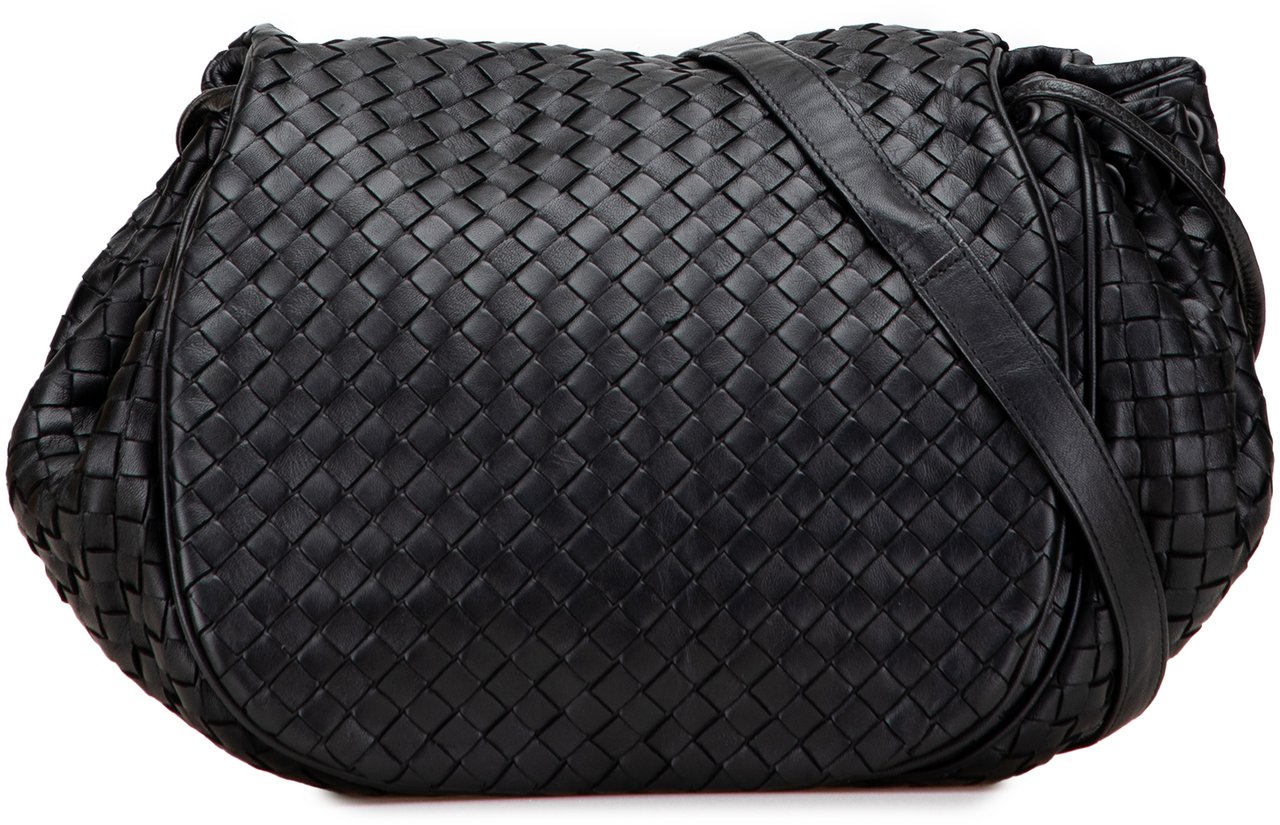 Bottega Veneta Nappa Intrecciato Flap Crossbody Zwart